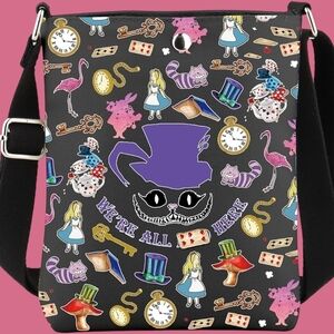 Alice in Wonderland Themed Crossbody Bag - Black and Purple